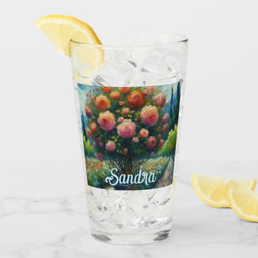 バラトピアリーバンゴッホスタイルバラフローラピンク タンブラーグラス (アイス正面)