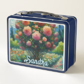 バラトピアリーバンゴッホスタイルバラフローラピンク メタルランチボックス (裏面)