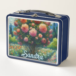 バラトピアリーバンゴッホスタイルバラフローラピンク メタルランチボックス