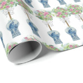 バラトピアリーブルーとホワイトジンジャージャー ラッピングペーパー (ロールコーナー)