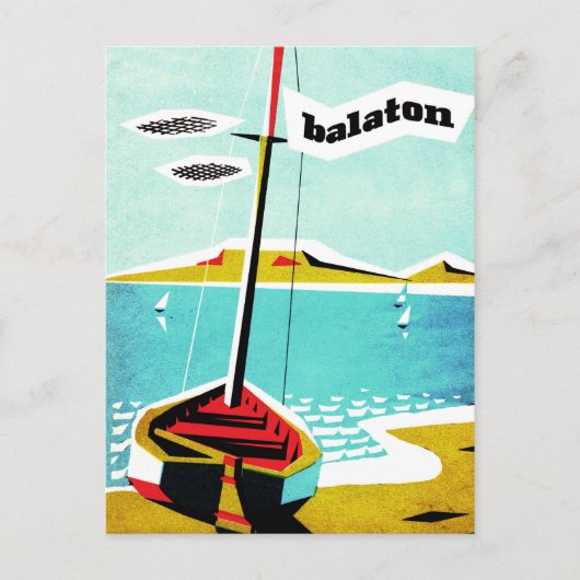 バラトン湖、魚釣りボートの海岸、ハンガリー ポストカード (正面)
