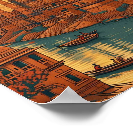 バラナシインディアヴィンテージアートトラベルイラストレーション ポスター (角)