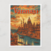バラナシインディアヴィンテージアートトラベルイラストレーション ポストカード (正面)