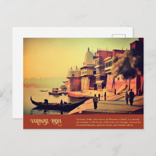バラナシヴィンテージ絵画インド ポストカード (正面/裏面)
