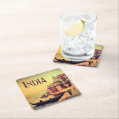 バラナシ・インディア絵画ヴィンテージ スクエアペーパーコースター (インサイチュ)