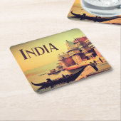 バラナシ・インディア絵画ヴィンテージ スクエアペーパーコースター (アングル)