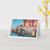 バラナシ、吉田博、ウッドカット カード (黄色い花)