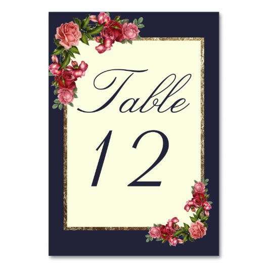 バラネイビーブルーアイボリーと金ゴールドテーブル番号 テーブルナンバー (正面)