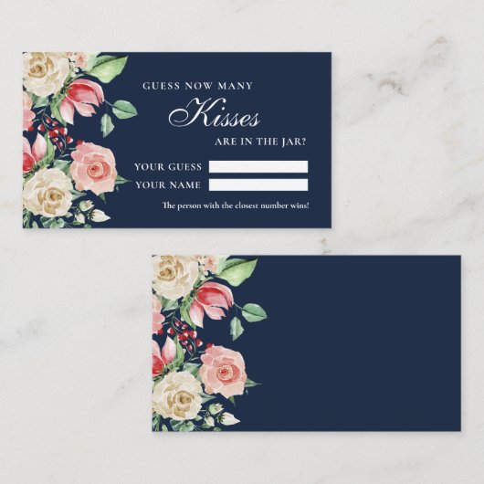 バラネイビーブルー何人のキスシャワーゲームカード プレイスカード (正面/裏面)