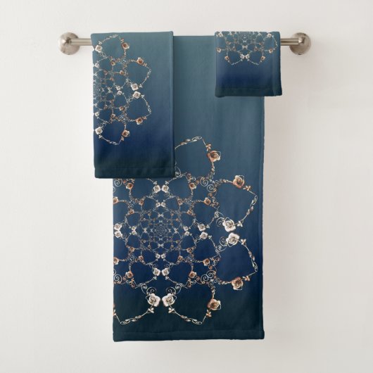 バラハートの青いグラデーションタオル バスタオルセット (インサイチュ)