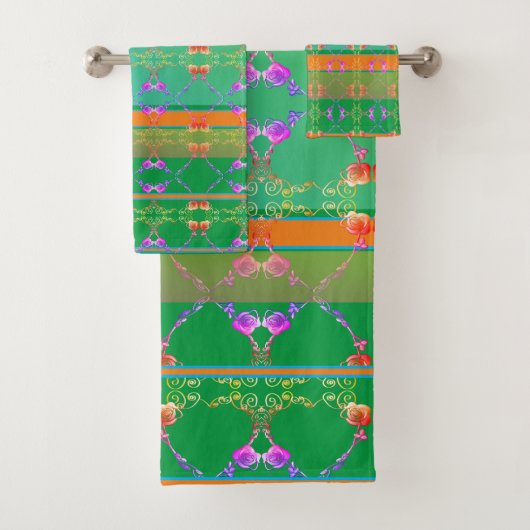 バラハートアプリコット及びティール(緑がかった色)タオル バスタオルセット (インサイチュ)