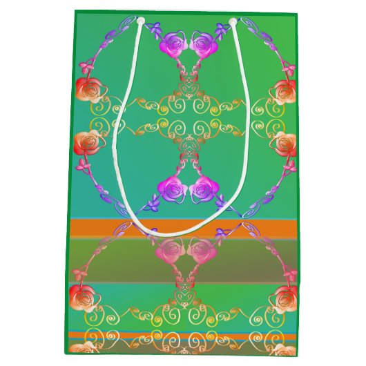 バラハートオンアプリコット&グリーン抱き枕 ミディアムペーパーバッグ (裏面)