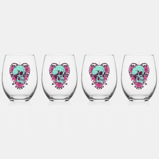 バラハートスカル ステムなしワイングラス (正面)