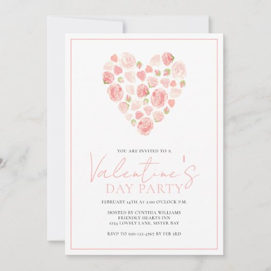 バラハートバレンタインデーパーティの招待状 招待状 (正面)