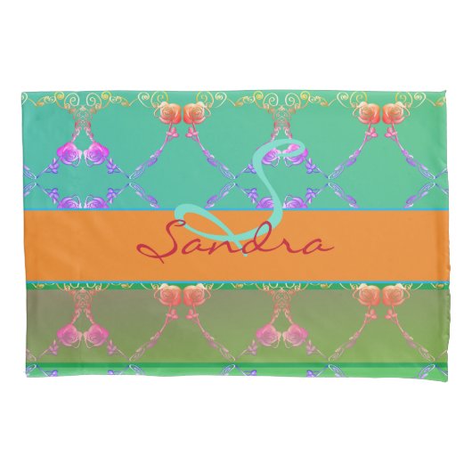 バラハートモノグラムアプリコットピローケース 枕カバー (正面)