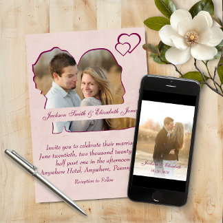 バラハート花嫁と花婿シェイプフォト結婚ズ 招待状