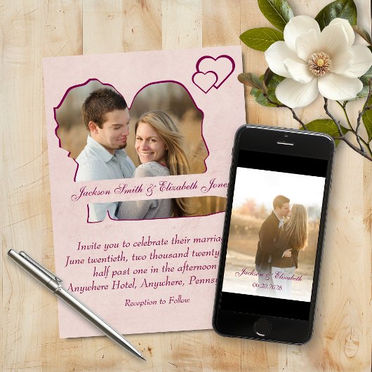 バラハート花嫁と花婿シェイプフォト結婚ズ 招待状