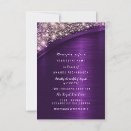バラバイオレットグリッターブライダルシャワー誕生日スイーツ 招待状