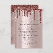 バラパウダースパークリーグリッタードリップブライダルシャワー 招待状 (正面/裏面)