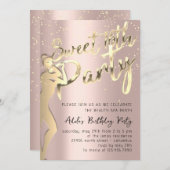 バラパウダー金ゴールド紙吹雪スウィート16位パーティー 招待状 (正面/裏面)