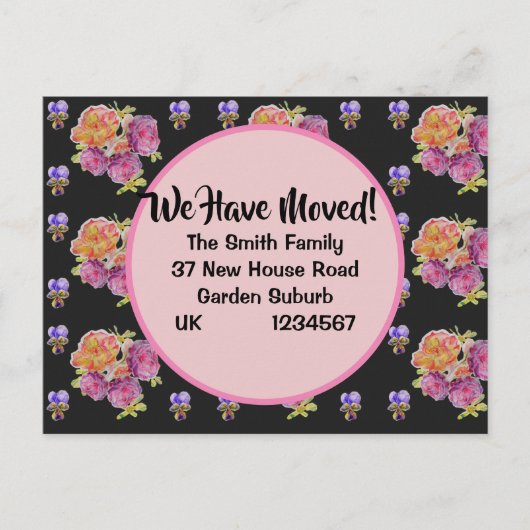 バラパターン新しい住所はがき、移動する ポストカード (正面)
