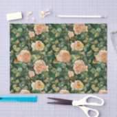 バラパターン(緑の離れと金ゴールドアクセント) 薄葉紙 (クラフト)