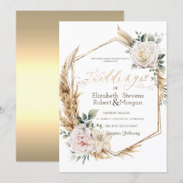 バラパンパスグラス金ゴールドフレーム結婚ズ 招待状