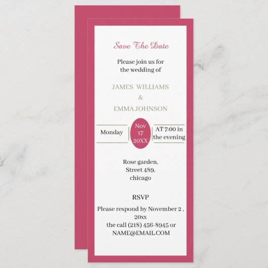 バラパーソナライズされた日付の保存 招待状 (正面/裏面)