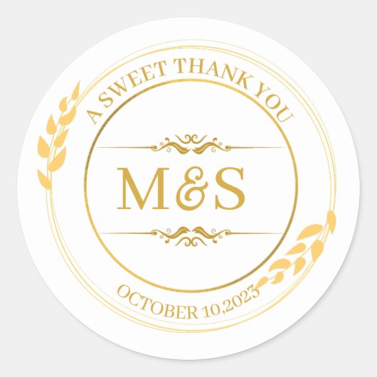 バラパーソナライズされた金ゴールドウェディングパーティーの装飾の好意 ラウンドシール (正面)