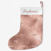 バラパーソナライズされた金ゴールドクリスマスホリー葉ズ スモールクリスマスストッキング (裏面)