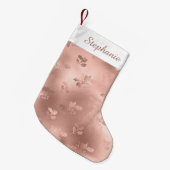 バラパーソナライズされた金ゴールドクリスマスホリー葉ズ スモールクリスマスストッキング (正面 (吊り時))