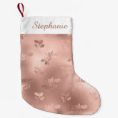 バラパーソナライズされた金ゴールドクリスマスホリー葉ズ スモールクリスマスストッキング (正面)