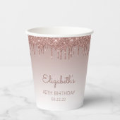 バラパーソナライズされた金ゴールドグリッタードリップ40th誕生日 紙コップ (正面)