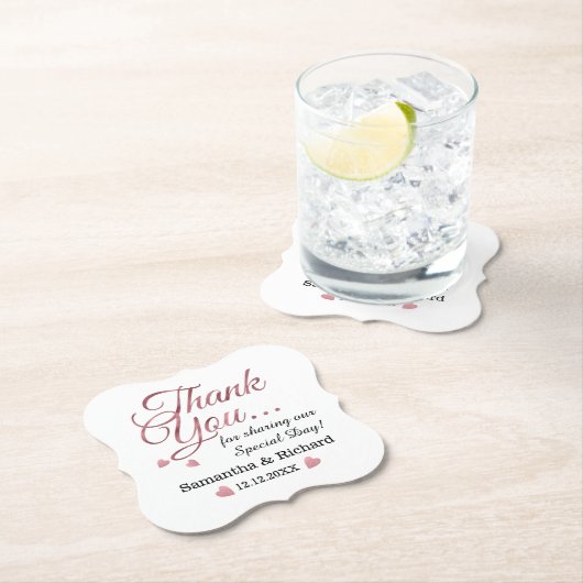 バラパーソナライズされた金ゴールドサンキュー結婚式の引き出物 ペーパーコースター (インサイチュ)