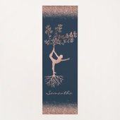 バラパーソナライズされた金ゴールドツリーヨガポーズナマステ ヨガマット (正面)