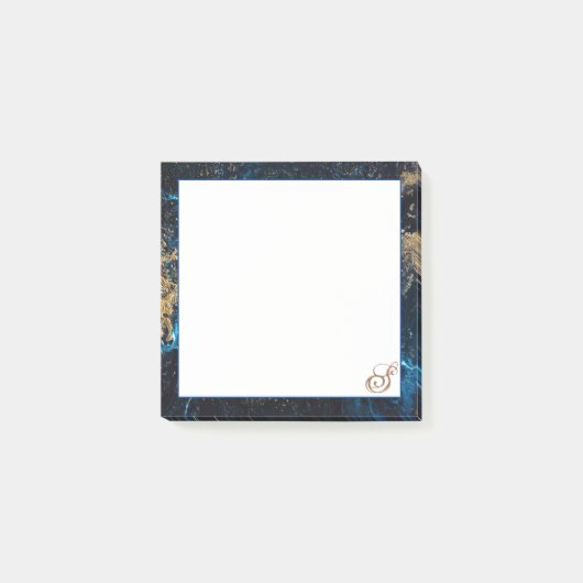 バラパーソナライズされた金ゴールドネイビーブルーマーブルスティッキー ポストイット (正面)