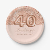 バラパーソナライズされた金ゴールドレオパード印刷40歳の誕生日 ペーパープレート (正面)