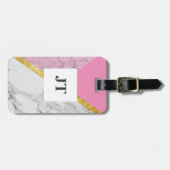 バラパーソナライズされた金ゴールド大理石ピンクラゲージタグ ラゲッジタグ (正面横)