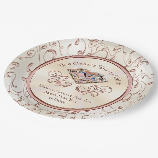 バラパーソナライズされた金ゴールド紙プレート ペーパープレート (アングル)