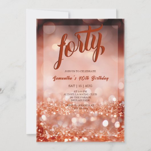 バラパーソナライズされた金ゴールド誕生日パーティーへの招待 招待状 (正面)