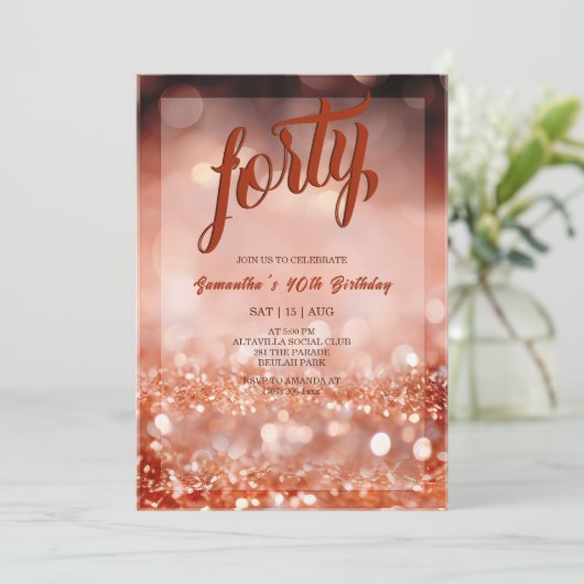 バラパーソナライズされた金ゴールド誕生日パーティーへの招待 招待状 (スタンド正面)