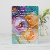 バラパープルピンクピーチイエローフローラ誕生日 招待状 (スタンド正面)