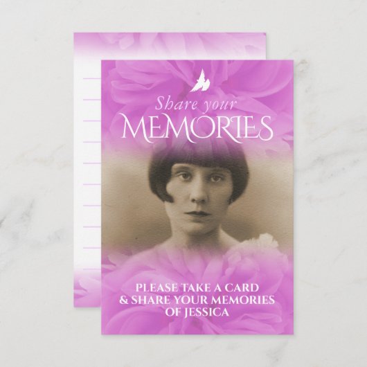 バラパープルピンク葬儀共有あなたのメモリーカード エンクロージャーカード (正面/裏面)