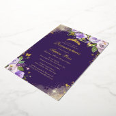 バラパープル金ゴールドバタフライフローラキンセアニェラ 箔招待状 (回転した状態)