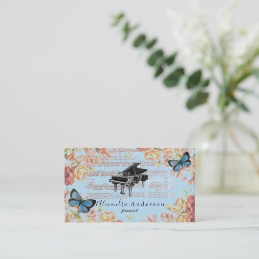 バラビクトリアンヴィンテージピアノブルービジネスカード 名刺 (スタンド正面)