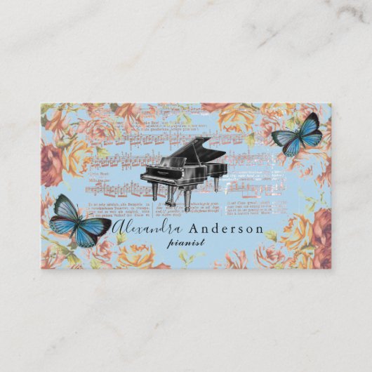 バラビクトリアンヴィンテージピアノブルービジネスカード 名刺 (正面)
