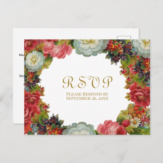 バラビクトリアンヴィンテージフローラ秋ウェディングRSVP ポストカード (正面/裏面)