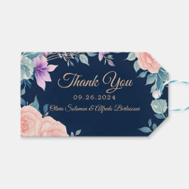 バラピンクとネイビーブルーの花のエレガントモダン ギフトタグ