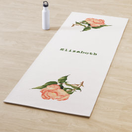 バラピンクと桃の水色の植物 ヨガマット