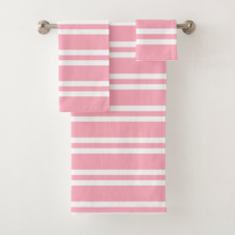 バラピンクと白ストライプ色 バスタオルセット